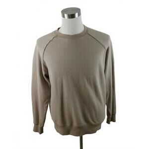 Greg Norman Mens Knit Cotton Blend LS Crew Neck Solid Beige Golf Sweater Medium